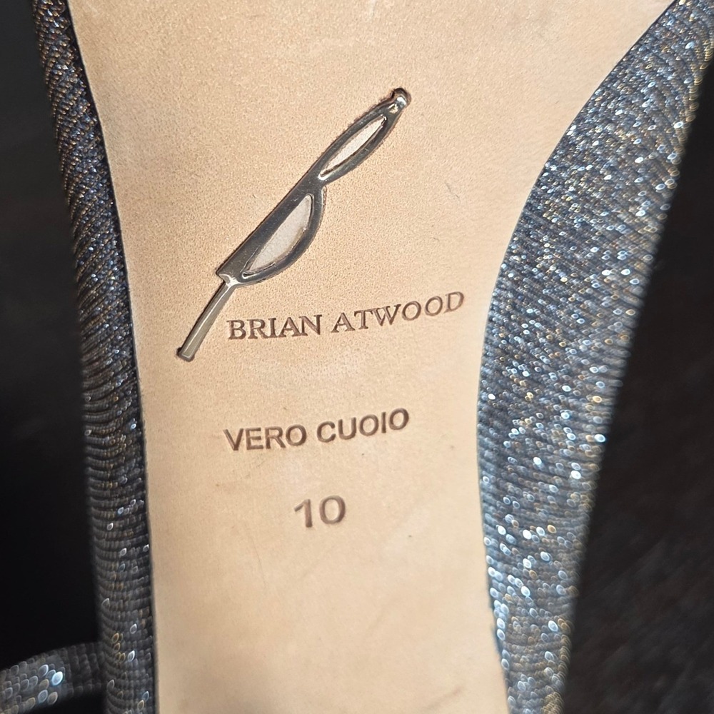 B Brian Atwood Glitter Metallic Stiletto Sandals 10 Peep Toe Evening Heels - Picture 4 of 11